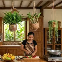 Dekorasi Dapur dengan Tanaman Gantung (AI Generated)