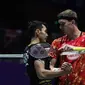 Tunggal putra Indonesia&nbsp;Jonatan Christie harus mengakui keunggulan Viktor Axelsen pada laga semifinal China Open 2023. Jojo kalah 17-21 dan 14-21 dari pebulu tangkis peringkat satu dunia asal Denmark itu di&nbsp;Changzhou Olympic Sports Centre Xincheng Gymnasium, Sabtu (9/9/2023). (foto: PBSI)