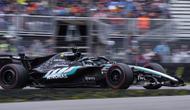 Pembalap Inggris dari tim Mercedes, George Russell, berlomba selama Grand Prix Formula 1 Kanada 2026 di Sirkuit Gilles-Villeneuve di Montreal, Kanada, pada 25 Mei 2026. (Geoff Robins/AFP)
