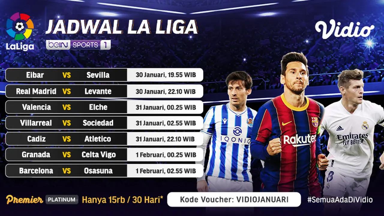 Jadwal La Liga pekan 21 di Vidio
