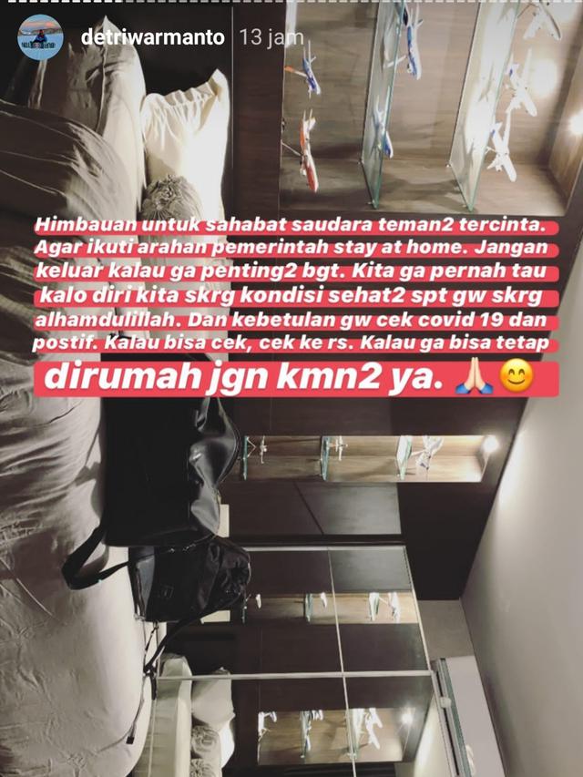 Unggahan Detri Warmanto. (Foto: Instagram @detriwarmanto)