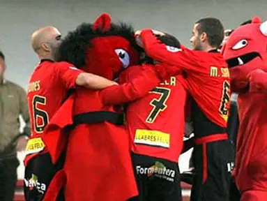 Mallorca&#039;s players celebrate after scoring against Valencia during the Spanish league football match at the Ono stadium in Palma de Mallorca, on January 25, 2009. AFP PHOTO/ Jaime REINA 