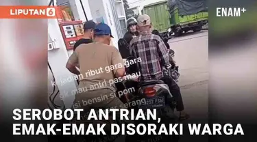 Insiden serobot antrian kembali terjadi di SPBU. Terekam seorang wanita berjaket coklat menjadi pusat perhatian dan cemooh warga. Pasalnya wanita tersebut menyerobot antrian BBM, namun tak terima diperingatkan. Disebut peristiwa terjadi di SPBU Pasar...