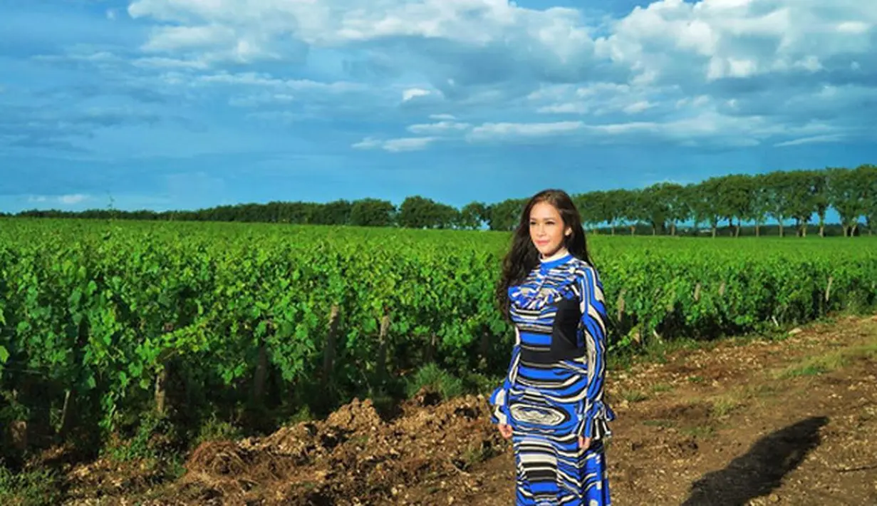 Yang terbaru, di Jeneponto, Sulawesi Selatan. Penyanyi dan pengusaha itu mengunggah beberapa foto. Diantaranya, foto di bahu jalan dengan berlatar tambak garam serta tiga kerbau atau kebo (Jawa) yang melintas di jalan. (Instagram/maiaestiantyreal)