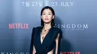 Jun Ji Hyun daam konferensi pers Kingdom: Ashin of the North. (Foto: Netflix)