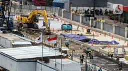 Berdasarkan data yang dirilis PT MRT pembangunan MRT CP 201 (Stasiun Thamrin dan Monas) fase 2A MRT Jakarta mencapai 80,75 persen. (Liputan6.com/Angga Yuniar)