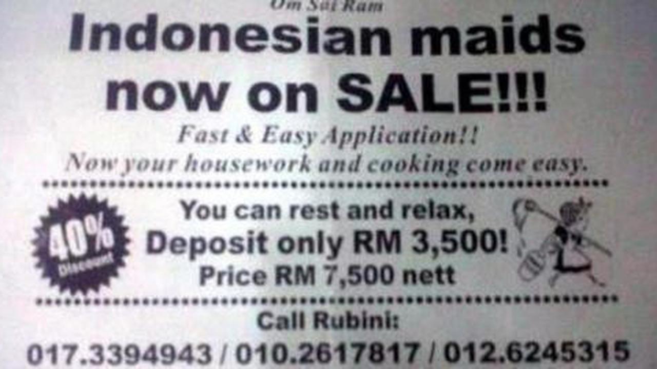 Iklan 'Indonesian maids now on SALE'