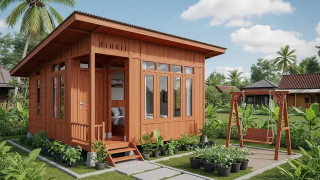 Model Rumah Kayu Modal Rp 50 Juta dengan Halaman Mini di Desa