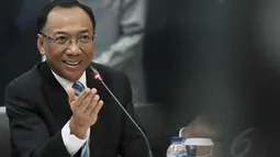 Di kantor kementerian ESDM, Jero Wacik memberikan penjelasan terkait pengendalian BBM bersubsidi, Jakarta, Selasa (5/8/14). (Liputan6.com/Johan Tallo)