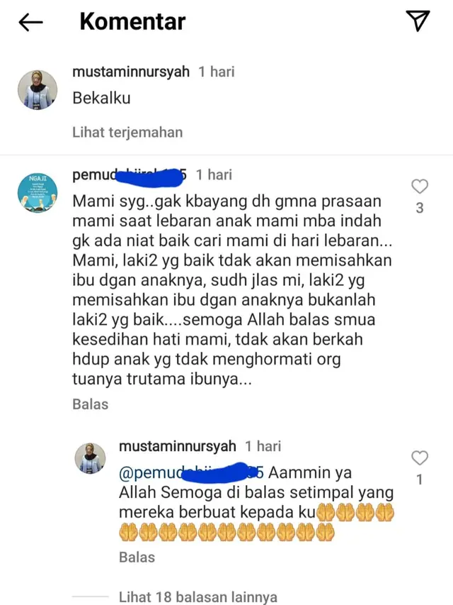 Cuitan Nursyah ibunda Indah Permatasari. (Foto: Dok. Instagram @mustaminnursyah)