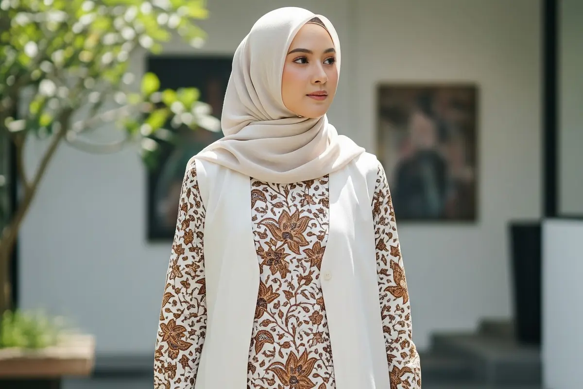 Model Gamis Batik dengan Outer Tunik (Image by Gemini AI)