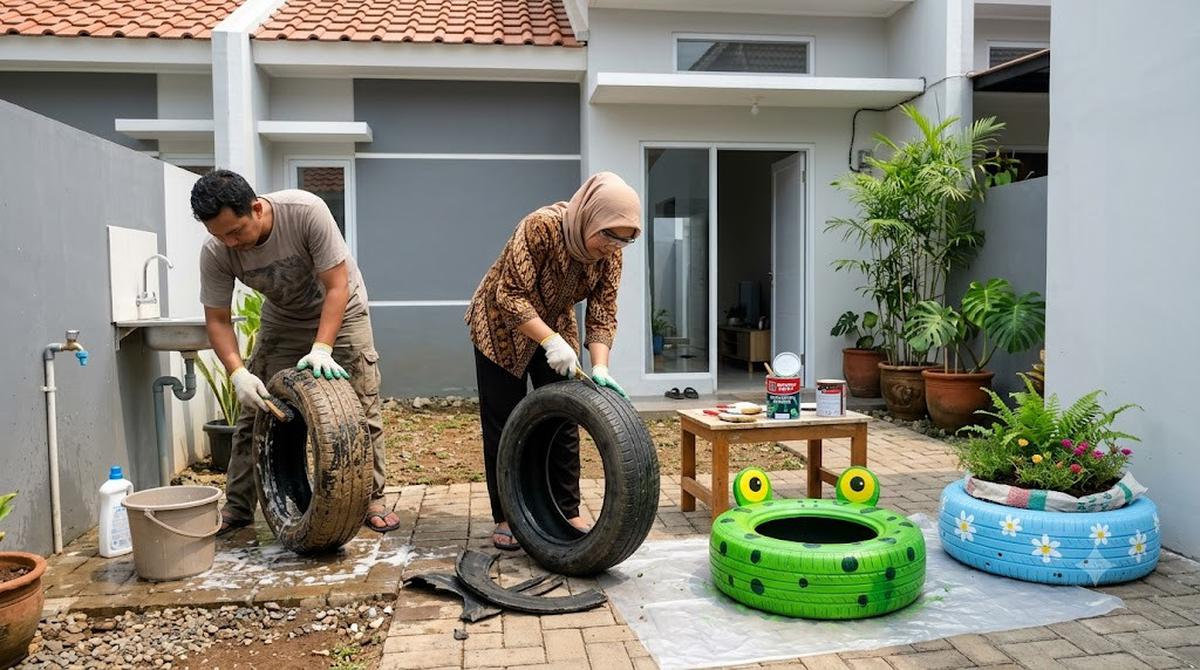 Dekorasi Halaman dari Barang Bekas