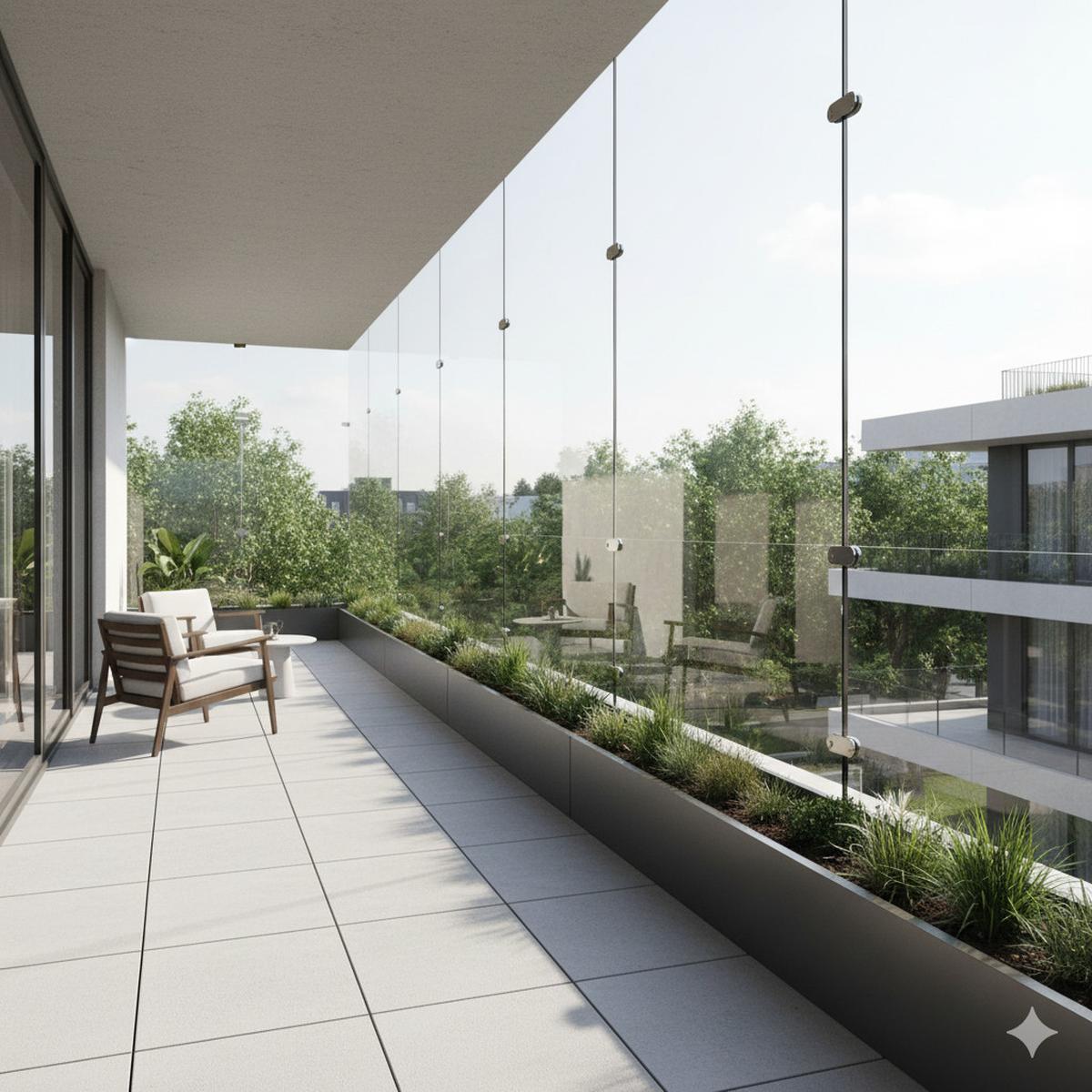 Balkon Minimalis dengan Railing Kaca