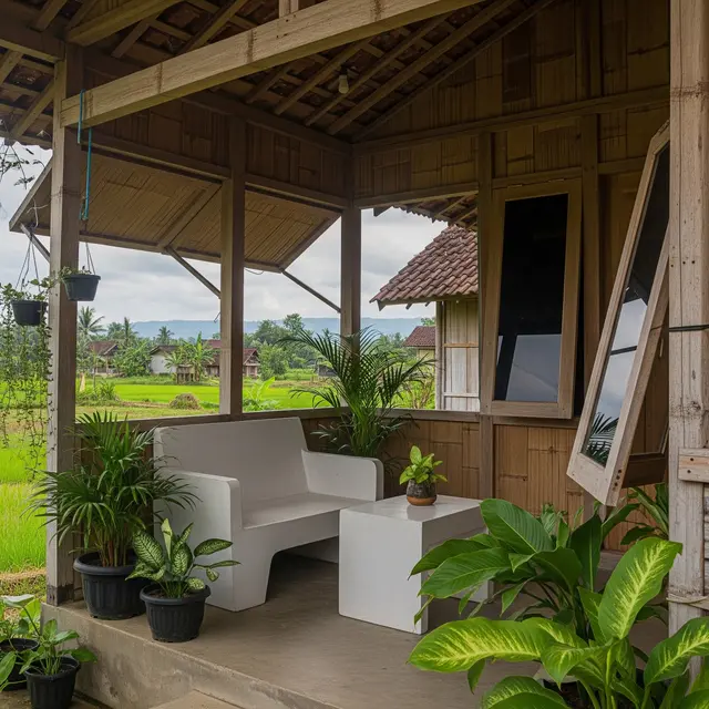 9 Model Teras Rumah Desa dengan Kursi Cor Minimalis yang Nyaman, Menciptakan Ketenangan