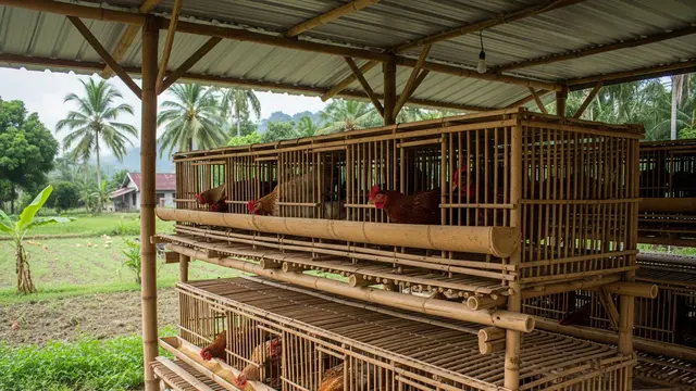 Kandang Baterai Bambu Bertingkat Sederhana