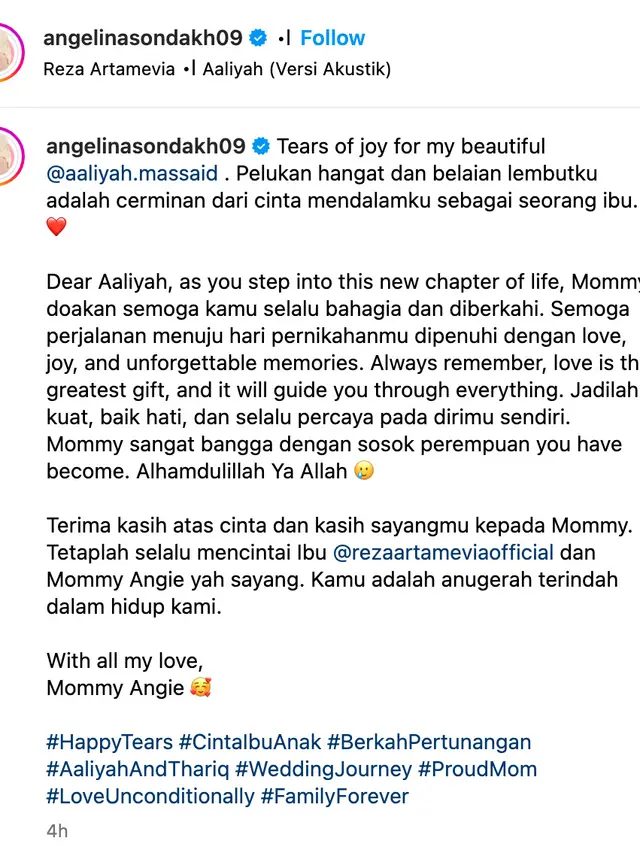 Unggahan Angelina Sondakh. (Foto: Dok. Instagram @angelinasondakh09)
