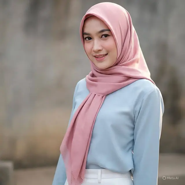 Model Kerudung Segi Empat Pin Satu Sisi