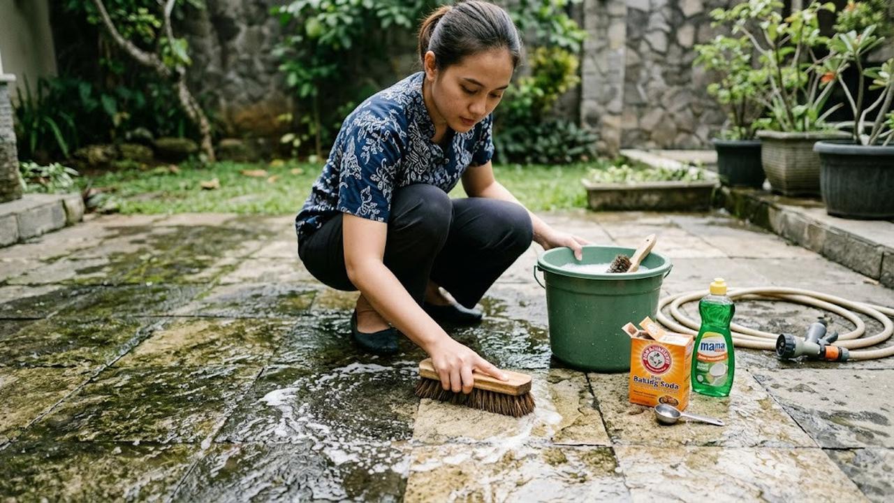 Cara Membersihkan Batu Alam Teras