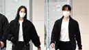 Sebelum syuting drama di Thailand, keduanya juga tampil dengan airport fashion yang serasi mengenakan kaus, jaket dan celana hitam.