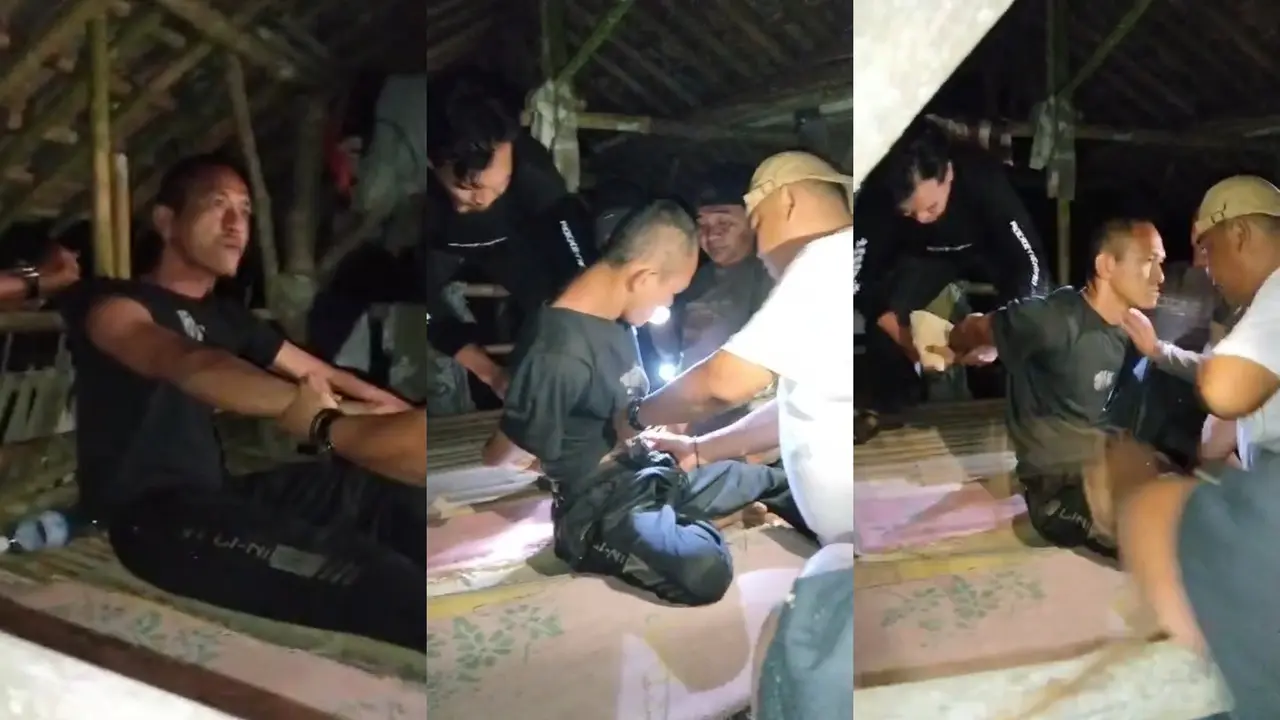 Tangkapan layar rekaman video saat Rustam diamankan tim gabungan di sebuah gubuk kecil di Lampung Selatan.