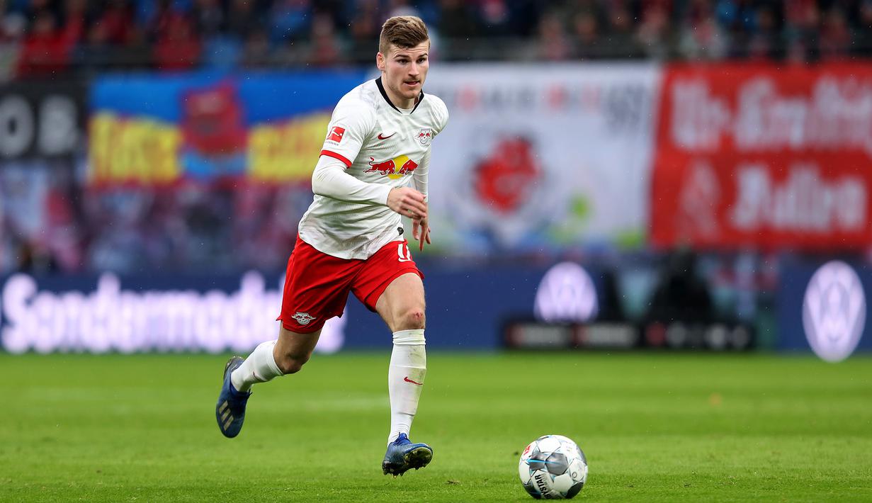 2. Timo Werner (25 gol) - Memasuki laga pekan ke-32 Bundesliga, Timo Werner telah menyumbangkan 25 gol untuk skuat RB Leipzig di musim ini.  (AFP/Ronny Hartmann)