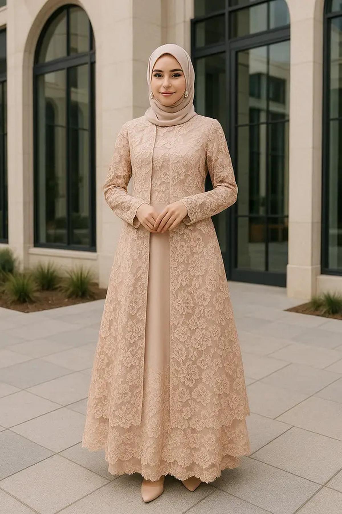 7 Model Gamis dengan Outer Motif Bunga