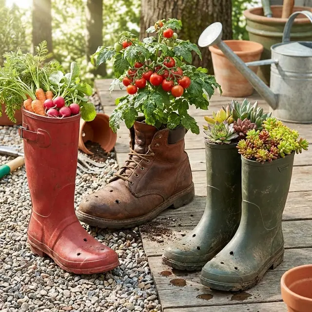 Desain Kebun Sayur Pakai Sepatu Bekas