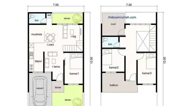 Desain Rumah dengan 3 Kamar Tidur dan 1 Mushola 1 Lantai