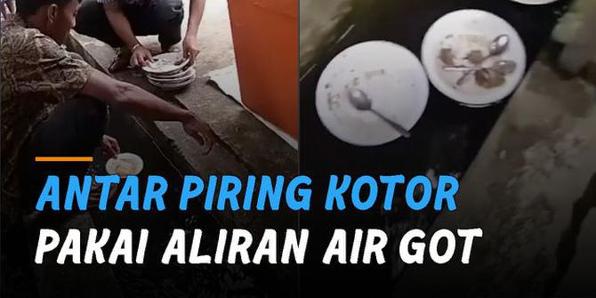 VIDEO: Mager Banget, Pemuda Antar Piring Kotor Hajatan Pakai Aliran Air Got