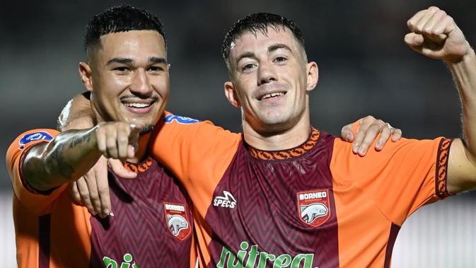 Selebrasi gol Borneo FC di Stadion Segiri