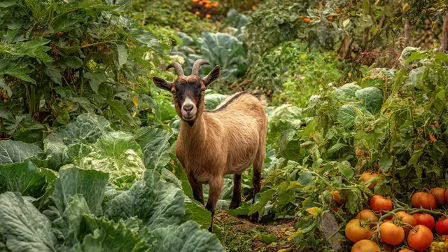 Kambing di Tengah Kebun Sayur