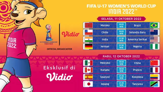 Jadwal dan Link Streaming Piala Dunia Wanita U-17 Pekan Perdana 2022 di Vidio, 11-15 Oktober 2022