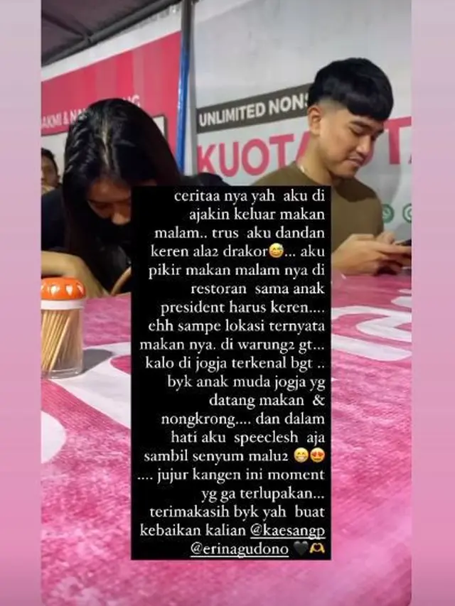 5 Potret Pengantin Baru Kaesang Pangarep dan Erina Gudono Makan di Warung Kaki Lima