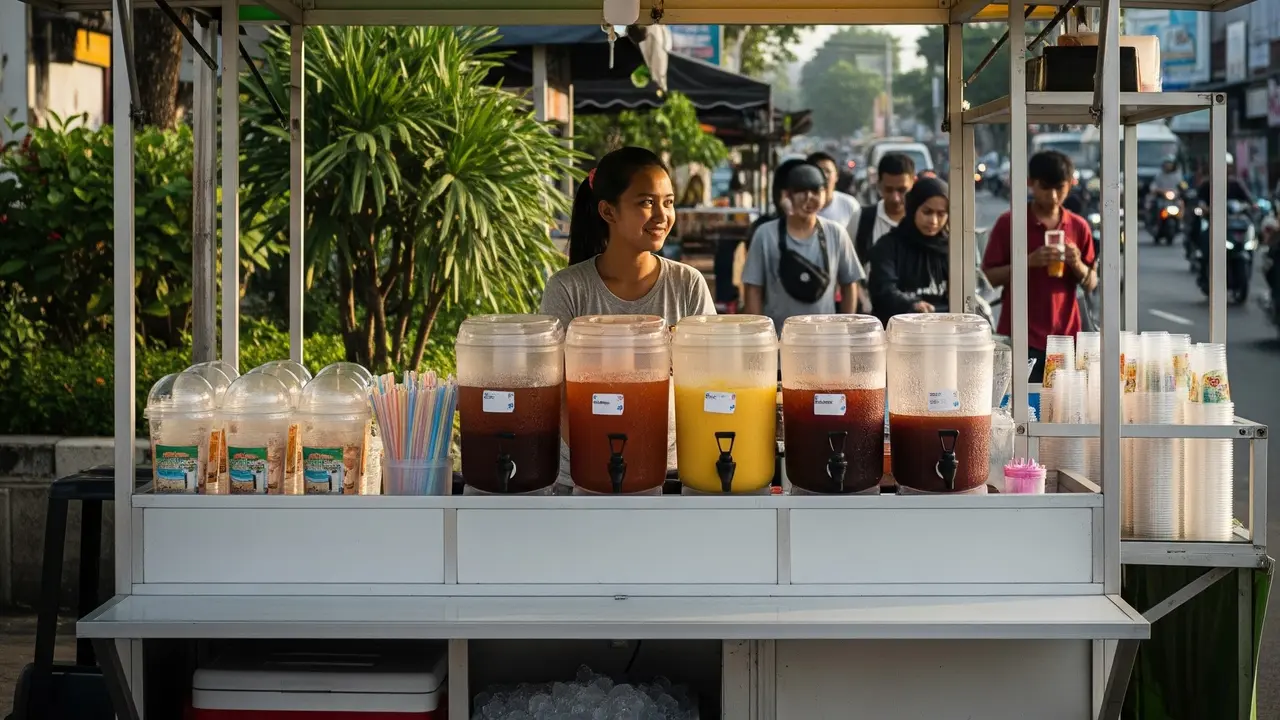 Desain Warung Portable Booth untuk Jualan Es Teh Jumbo