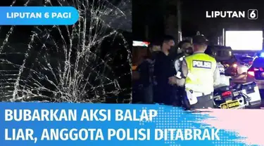 Aksi balap liar yang terjadi di Senayan dibubarkan polisi. Namun sejumlah pelaku balap liar panik dan berusaha melarikan diri. Hingga akhirnya menabrak seorang anggota Polda Metro Jaya. Pengemudi yang menabrak langsung diamankan petugas.