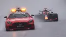Formula 1 GP Belgia diwarnai bendera merah akibat sejumlah pembalap mengeluhkan jarak pandang yang terbatas dan adanya genangan yang membuat traksi hilang saat putaran pemanasan. (Foto: AFP/Kenzo Tribouilla)