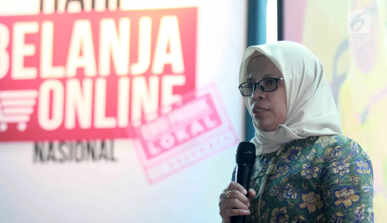 Dirjen Perdagangan Dalam Negeri Kemendag, Tjahya Widayanti memberikan sambutan pada acara media briefeng Harbolnas 2018 di Jakarta, Selasa (13/11). Harbolnas akan diikuti lebih dari 300 e-commerce. (Liputan6.com/HO/Sebio)