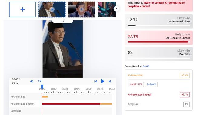 Video klaim Menag Nasaruddin Umar menyampaikan bantuan dana hibah dari Arab Saudi menunjukkan hasil AI. (Foto: tangkapan layar Hive Moderation)