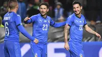 Timnas Italia merayakan gol Matteo Politano (kanan) (AP Photo/Geert Vanden Wijngaert)