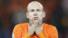 Kekecewaan striker Belanda Arjen Robben seusai kekalahan timnya 0-1 dari Spanyol di final PD 2010 di Soccer City Stadium, Johannesburg, 11 Juli 2010. AFP PHOTO / THOMAS COEX