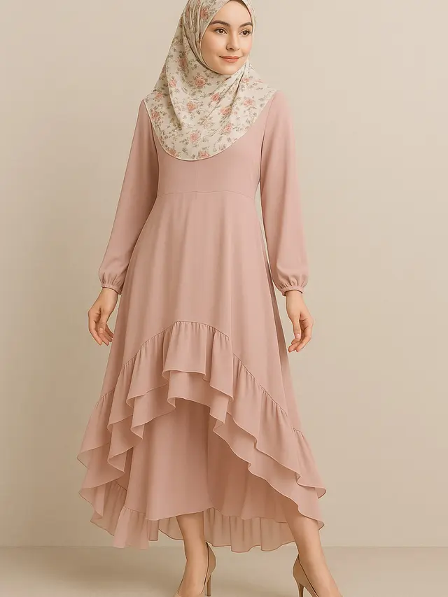 Model Gamis Ceruti Flow Ruffle Pastel