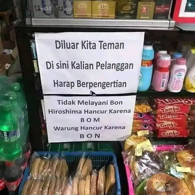 10 Tulisan Nyeleneh di Warung Sindir Orang Utang Ini Bikin Ketawa
