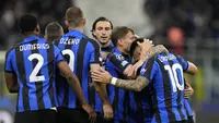 Para pemain Inter Milan merayakan gol yang dicetak Nicolo Barella ke gawang Benfica pada leg kedua semifinal Liga Champions 2022/2023, Kamis (20/4/2023) dini hari WIB. (AP Photo/Antonio Calanni)