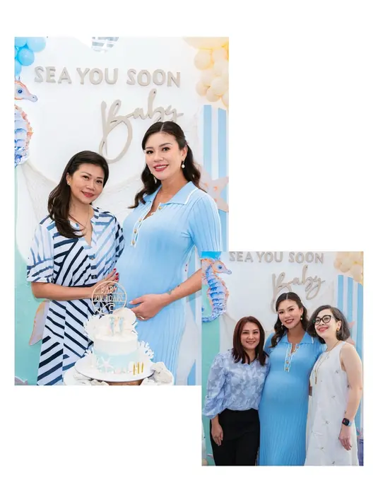 Anting gantung mutiara jadi sentuhan mewah yang effortless di tampilan bumil cantik Aline Adita [@aline_adita]