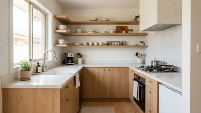 Desain Dapur Kecil dengan Rak Terbuka