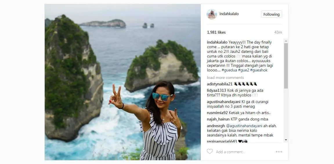 Indah Kalalo tinggalkan Bali demi Pilkada DKI 2017 [foto: www.instagram.com/indahkalalo]