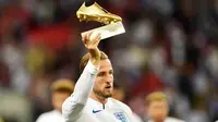 Penyerang Timnas Inggris, Harry Kane menjadi top skor Piala Dunia 2018. Bomber Tottenham Hotspur itu mengemas enam gol yang membuatnya memenangkan Sepatu Emas Piala Dunia di Rusia. (AFP/Glyn Kirk)