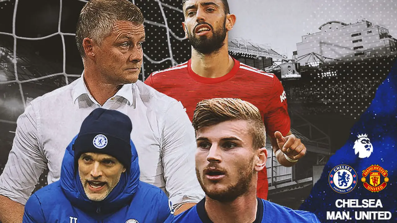 Premier League - Chelsea Vs Manchester United - Thomas Tuchel, Timo Werner, Vs Ole Gunnar Solskjaer, Bruno Fernandes