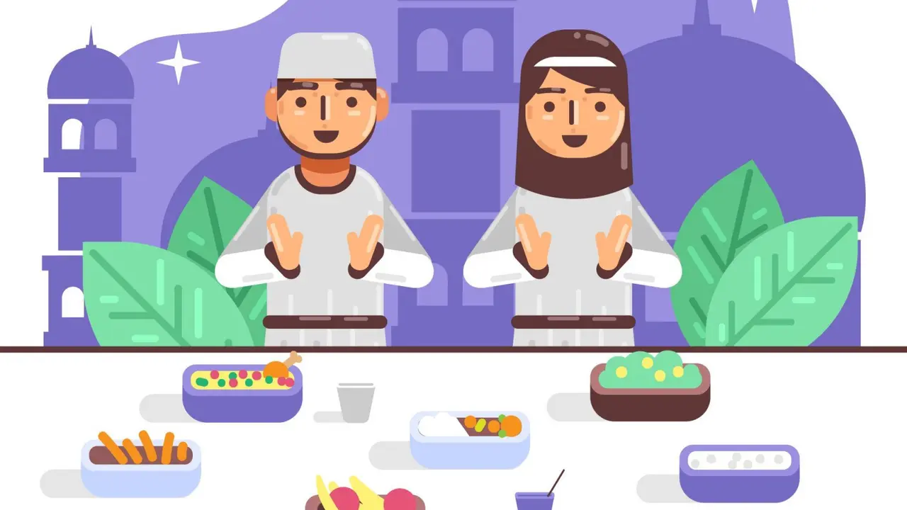 Ilustrasi sahur, buka puasa, Islami, Ramadan