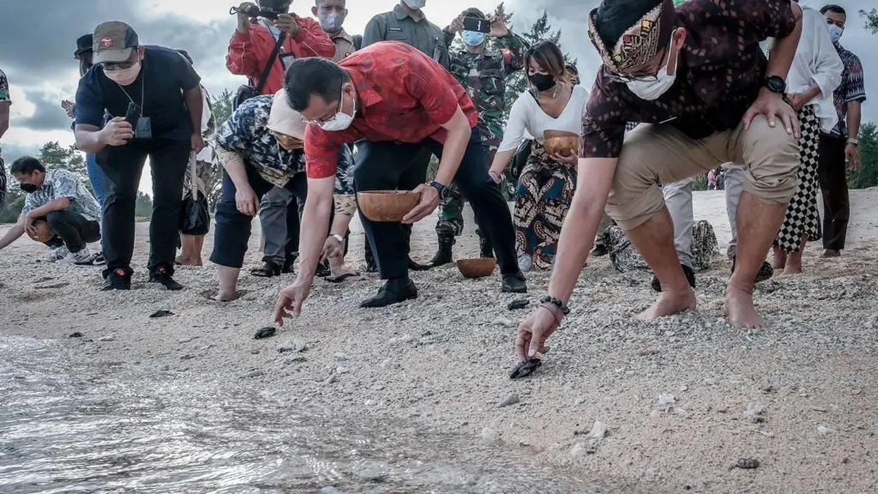 Sandiaga Uno Lepas Kura-kura Bali di Pulau Serangan